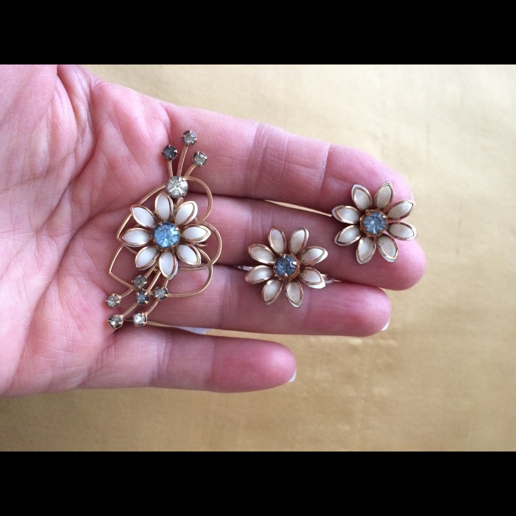 Vintage Bn Enamel Brooch And Earrings